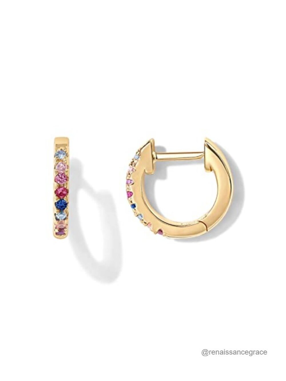 14K Gold Plated Sterling Silver Huggie Earrings with Cubic Zirconia